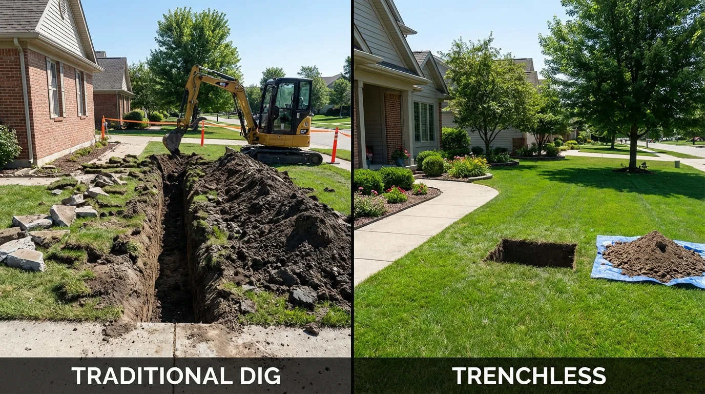 Trenchless sewer repair with minimal yard damage versus traditional excavation in Lula, GA